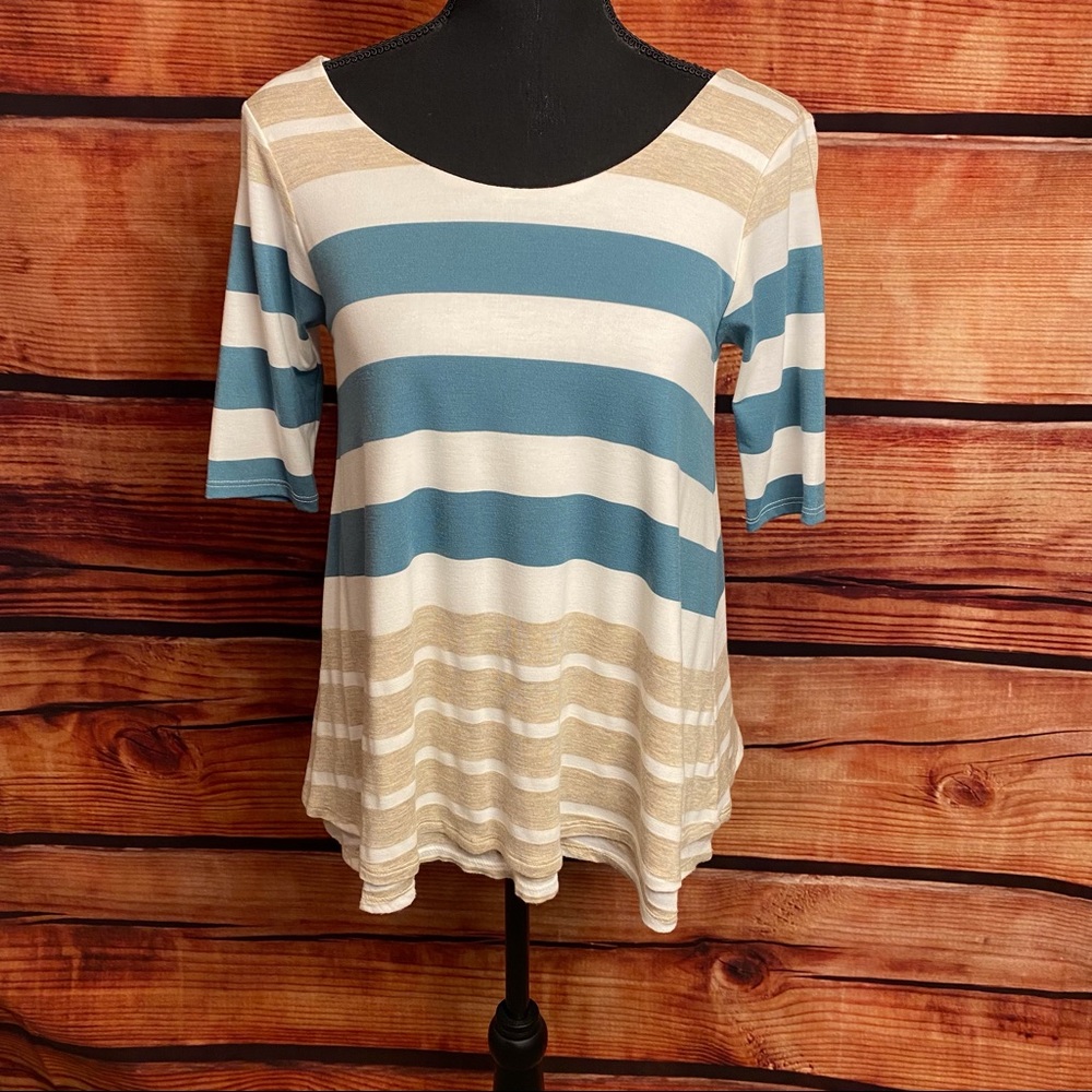 Puella Teal, Cream & Tan Layered Swing Tee. Size XSP